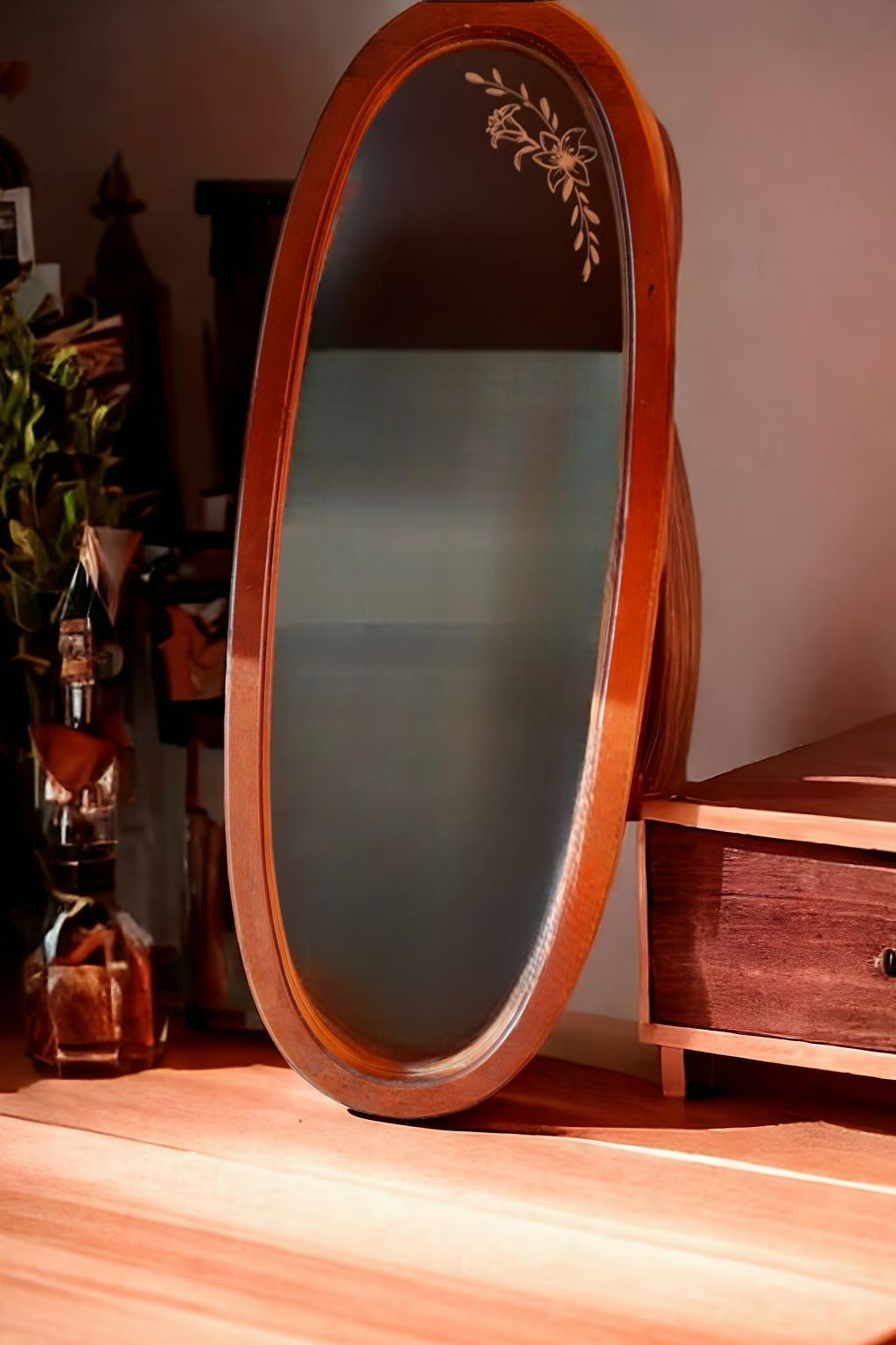 miroir gravé fleur de cerisier